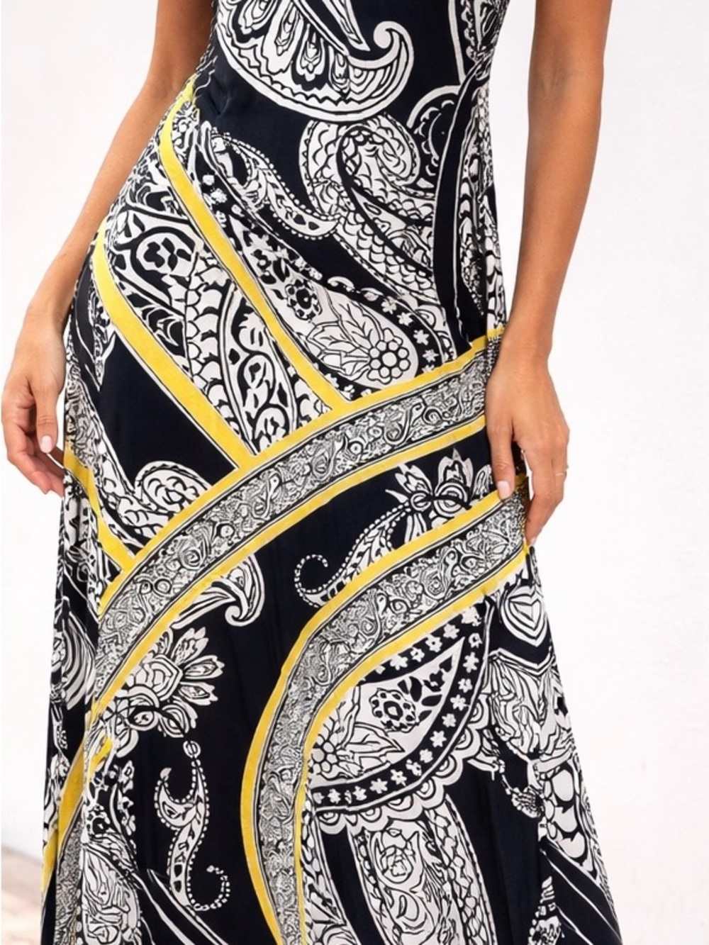 Black & Yellow Paisley Maxi Summer Dress